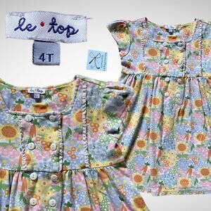 Le Top Garden Carrots Sunflowers Pastel Flowers Dress Kids Sz 4T